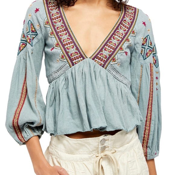 Free People Tops - 🎉HP🎉 Aria Boho inspired Embroidered Lagoon Combo